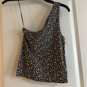 NWT American Eagle Black Floral One Shoulder Tank Size S